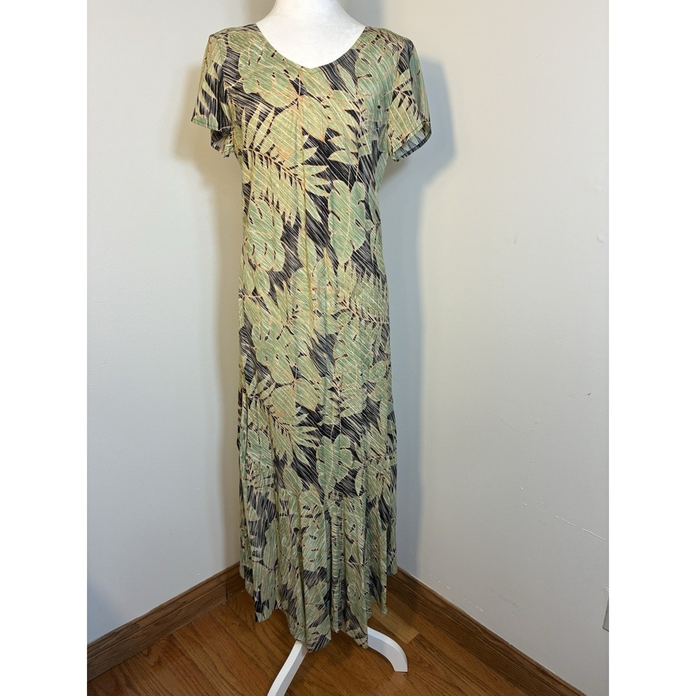 Nani Made In Hawaii Maxi‎ Dress Sz M Green Palm Trees Vacation Tropical Viscose